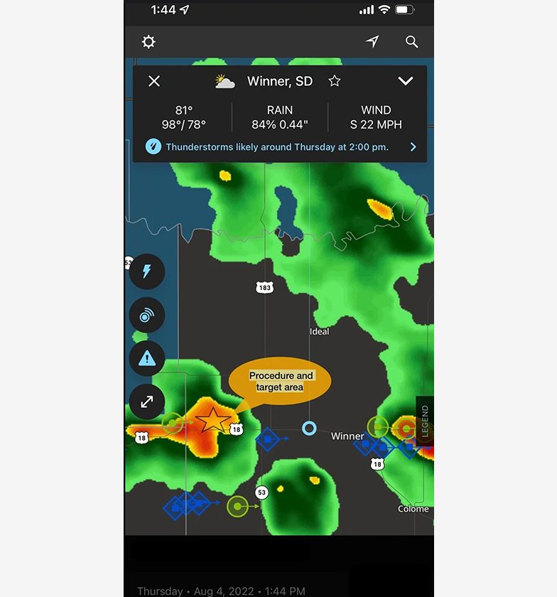 A map of the weather in the app.