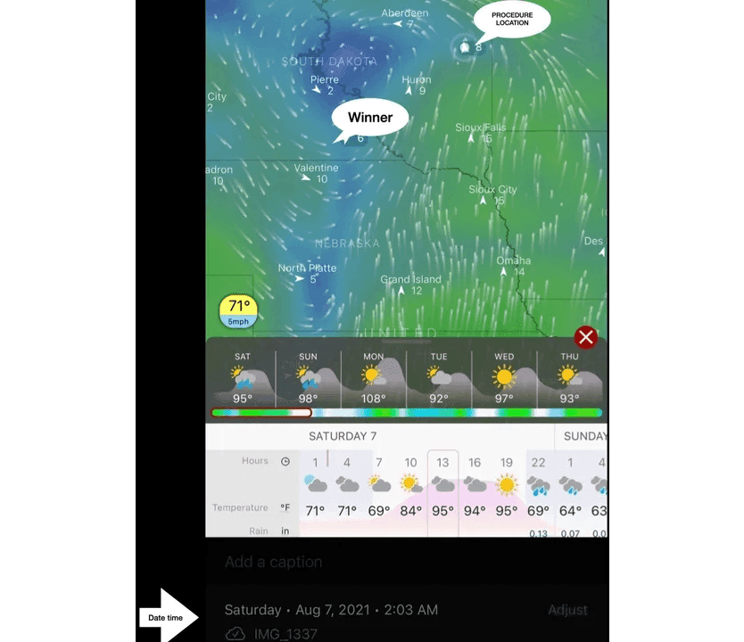 A weather app with the weather forecast displayed.