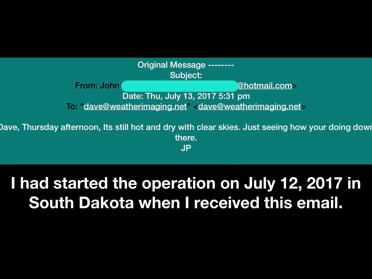 A picture of an email from the south dakota department of tourism.
